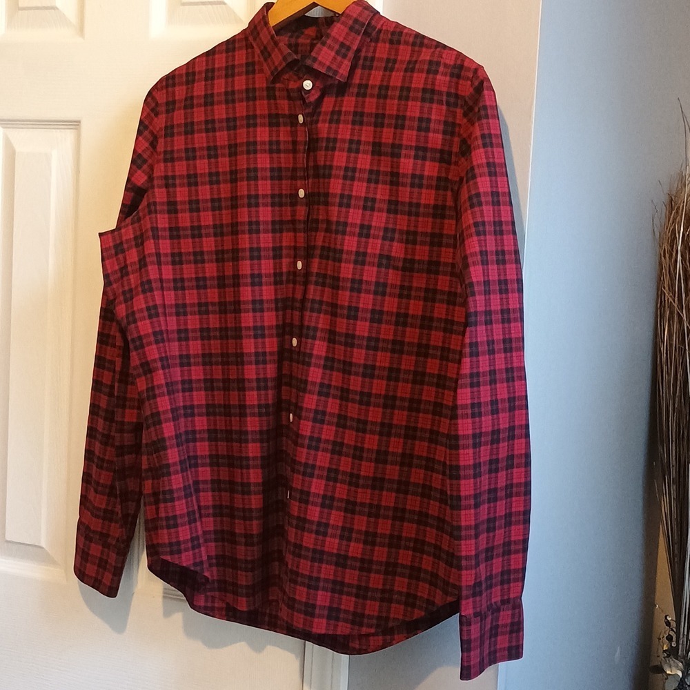 CHAPS Mens Plaid Long Sleeve Button Down Shirt Red Black XL No Iron - Picture 4 of 13